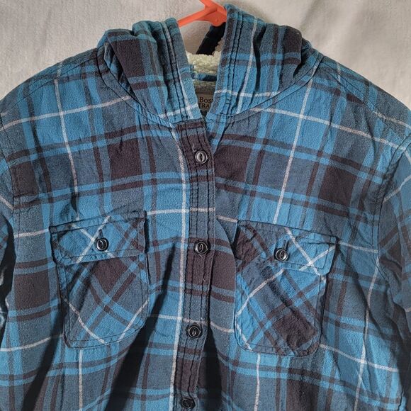 Women's Boston Traders Sherpa Lined Flannel Hooded Botton-up Jacket Size Medium - Picture 2 of 11